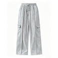 thumbnail image 4 of Costeam Womens Vertical Stitch Cargo Wide Leg Sweatpants Elastic Drawstring Waist Side Patch Cargo Pockets Soft Heather Knit Loose Straight Solid Color Casual Athletic Lounge Trousers, 4 of 8