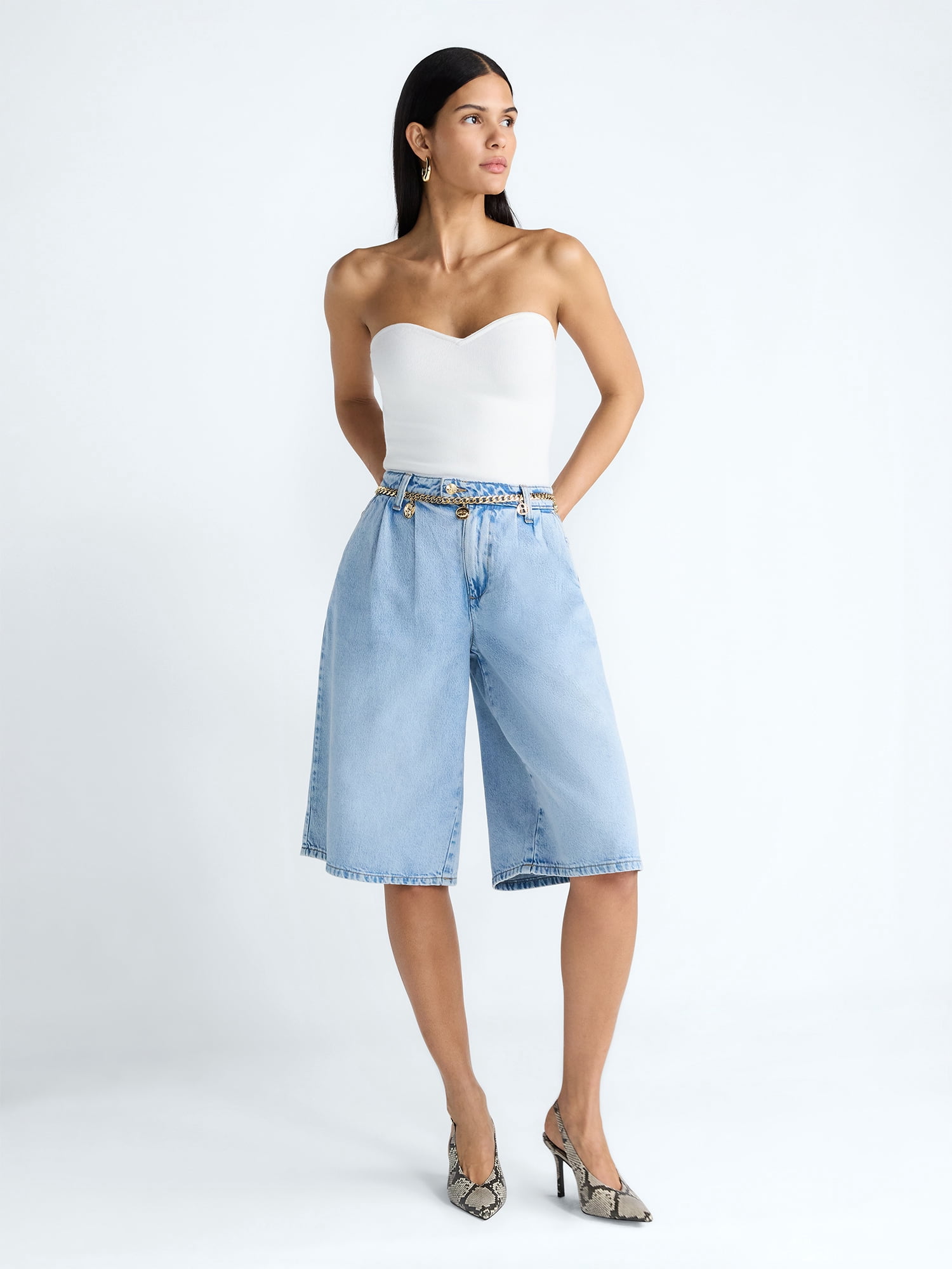 Devil Wears Prada Scoop Collection Women's and Women's Plus Denim Pleated Culottes, Sizes 0-26W