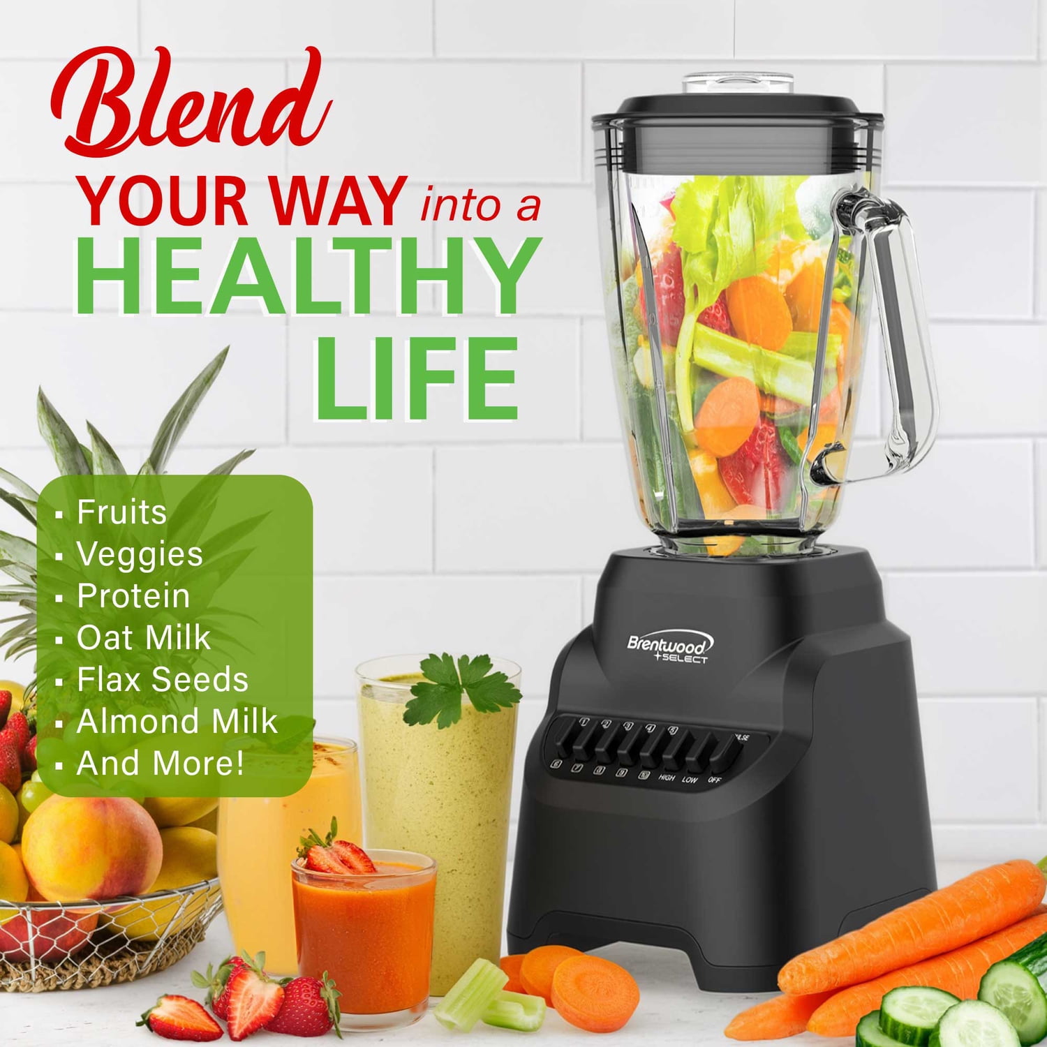 Brentwood Select 5.3-Cup 500-Watt 10-Speed Countertop Blender with Pulse Button, JBS-500BK