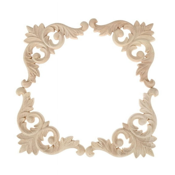 Wood Carved Corner Mouldings Onlay Applique Unpainted Furniture Decor 4Pcs 12x12cm