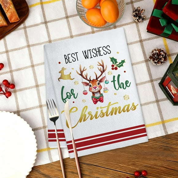 Amzcrzy Polyester Towels Christmas Decorations Christmas Kitchen Towels Christmas Tree Print Hanging Hand Bath Microfiber Towel for Bathroom Home Tea Bar Kitchen Halloween Decorations Fall Decor