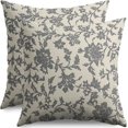 thumbnail image 1 of Grey Gray Floral Block Print Pillow Covers 18x18 Set of 2 Rustic Old Style Modern Vintage Flower Pattern Cream Decorative Throw Pillow Cases Outdoor Farmhouse Decoration for Sofa Couch Bed, 1 of 5