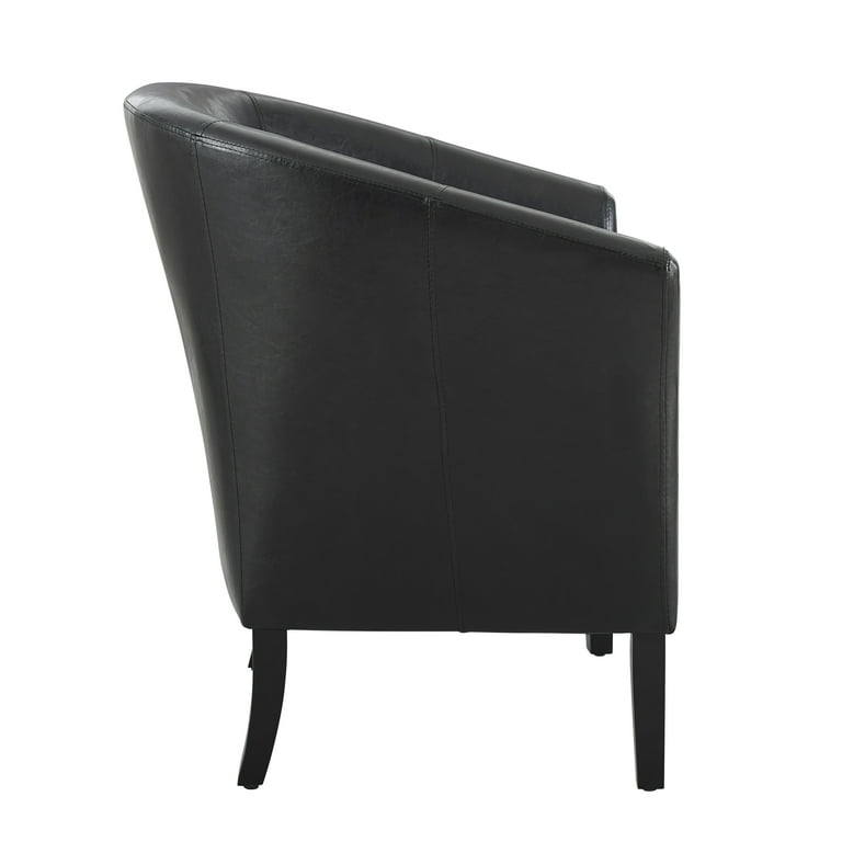 Linon Simon Upholstered Club Chair High Arms Deep Seat in Black Faux Leather
