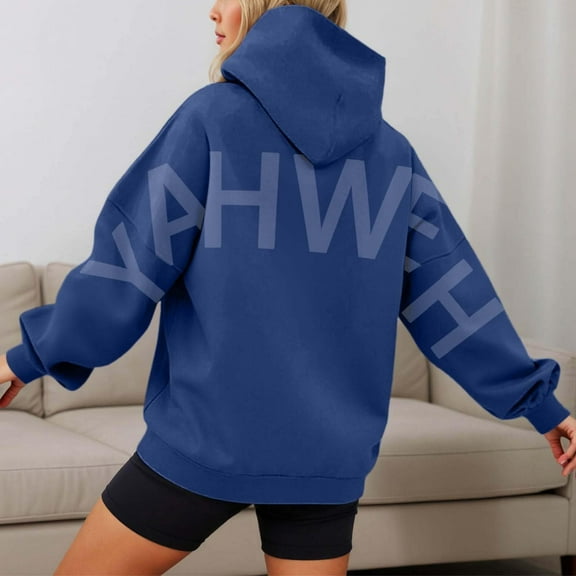 Tawop Women Printed Long Sleeve Loose Pocket Fall and Winter Pullover Hooded Sweatshirt Blue