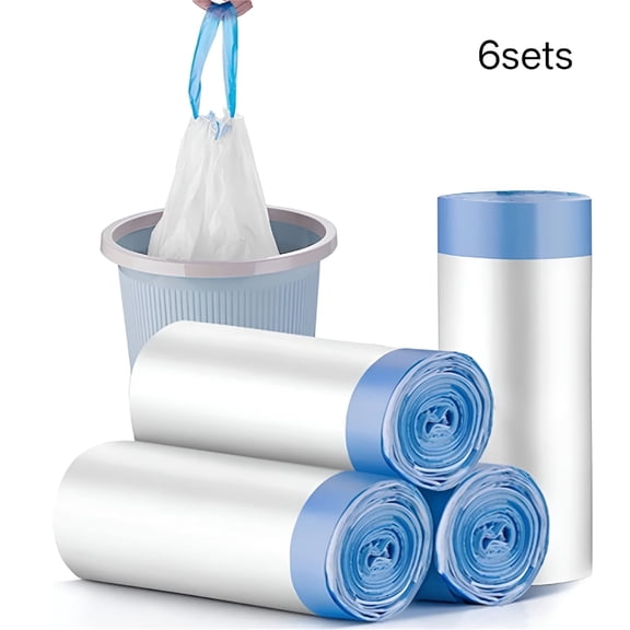 XIBUFE 60-Count 5 Gallon Small Trash Bags with Drawstring, Pre-Separated Garbage Liners for Bathroom & Office, Unscented