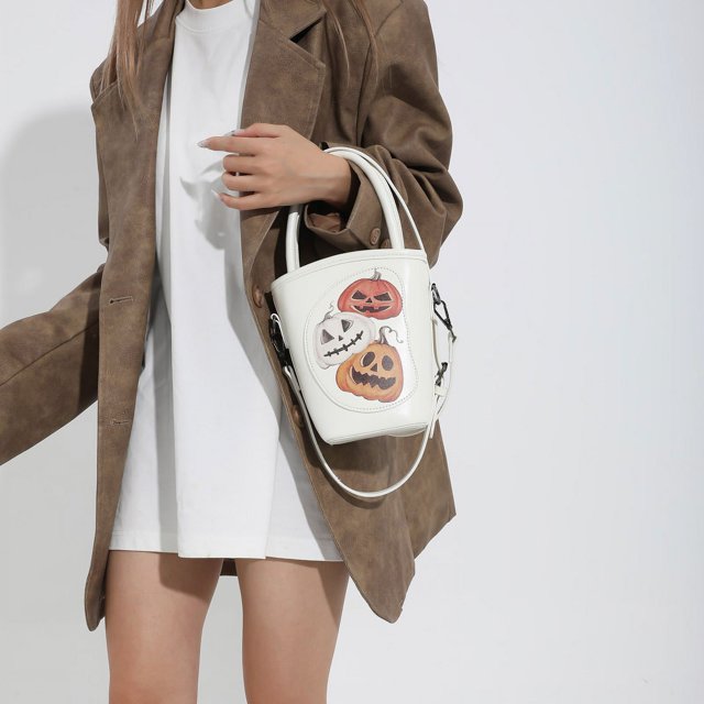 Bolso de hombro de calabaza de PU para mujer, bolso cruzado, bolso de calabaza (blanco)