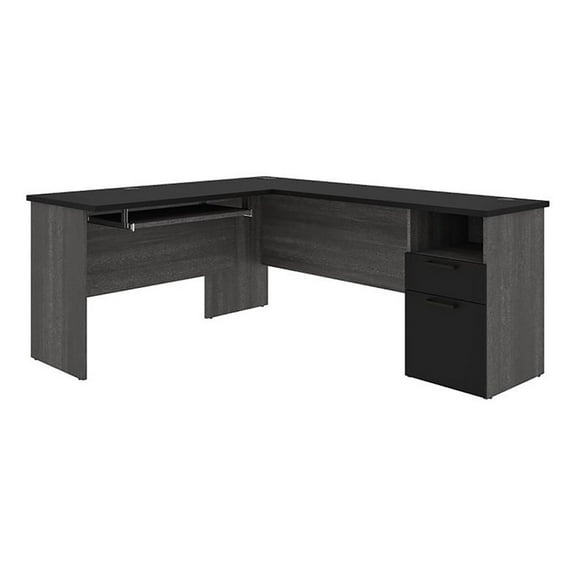 Atlin Designs Modern Wood L Shaped Computer Desk in Black/Bark Gray