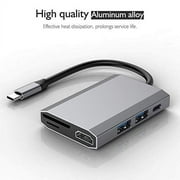 THYMOBO 6 in 1 USB C to USB Hub, USB Type C Adapter w. 3 USB 3.0 Ports, SD Micro SD, USB C to 4K HDMI & USB C Charging Port, Compatible w. MacBook Pro Nintendo Switch and Windows Type C Laptops -Grey