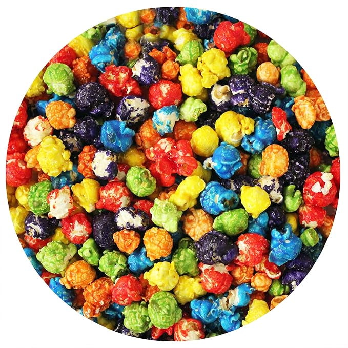 Rainbow Popcorn Bucket with Scoop, 20 Ounce, Fruitfetti Caramel Corn Tub, Fresh Gourmet Popcorn, The Hampton Popcorn & Candy Company