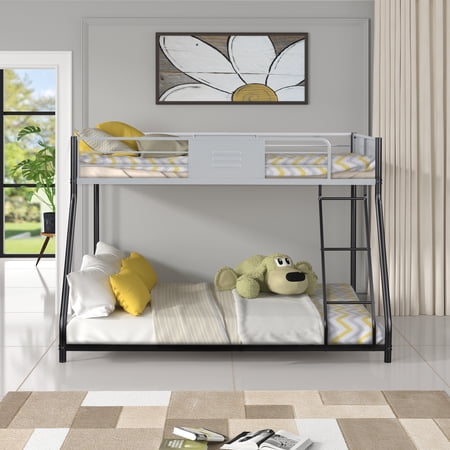 Twin over Full Metal Bunk Bed/ Heavy-duty & Sturdy Construction/ Noise Reduction Design/ Safety Vent Board Guardrail/ CPC Certified/ No Box Spring Required/ Ideal for Kids' Room or Shared Spaces