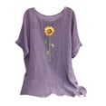 thumbnail image 2 of Kayannuo Blouses for Women Casual Women's Fashion Print Tees Casual Crew Neck Raglan Short Sleeve Loose T Shirt Linen Tops Blouses Purple M, 2 of 7