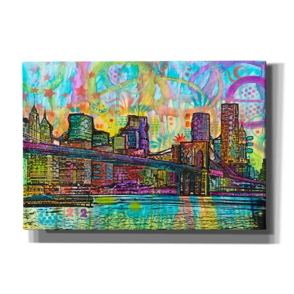 Epic Graffiti 'NYC-Brooklyn Bridge' by Dean Russo, Canvas Wall Art, 26"x18"