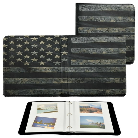 WOBOGO Black Design American Flag Photo Albums 20 Pages Large Capacity DIY Self-adhesive Page PU Leather Cover for Family Wedding Anniversary Baby Vacation Photos 24×11.8in