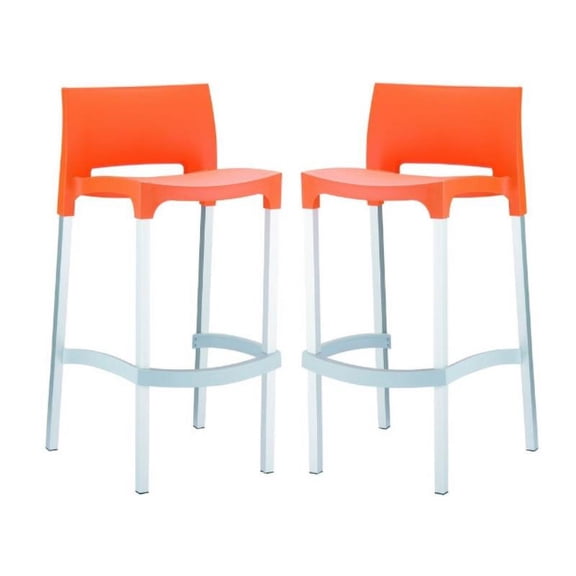 Home Square 29.5" Outdoor Bar Stool in Orange - Set of 2