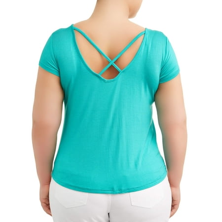 Eye Candy Women's Plus Size Active Short Sleeve Swing Tee with Criss Cross Back
