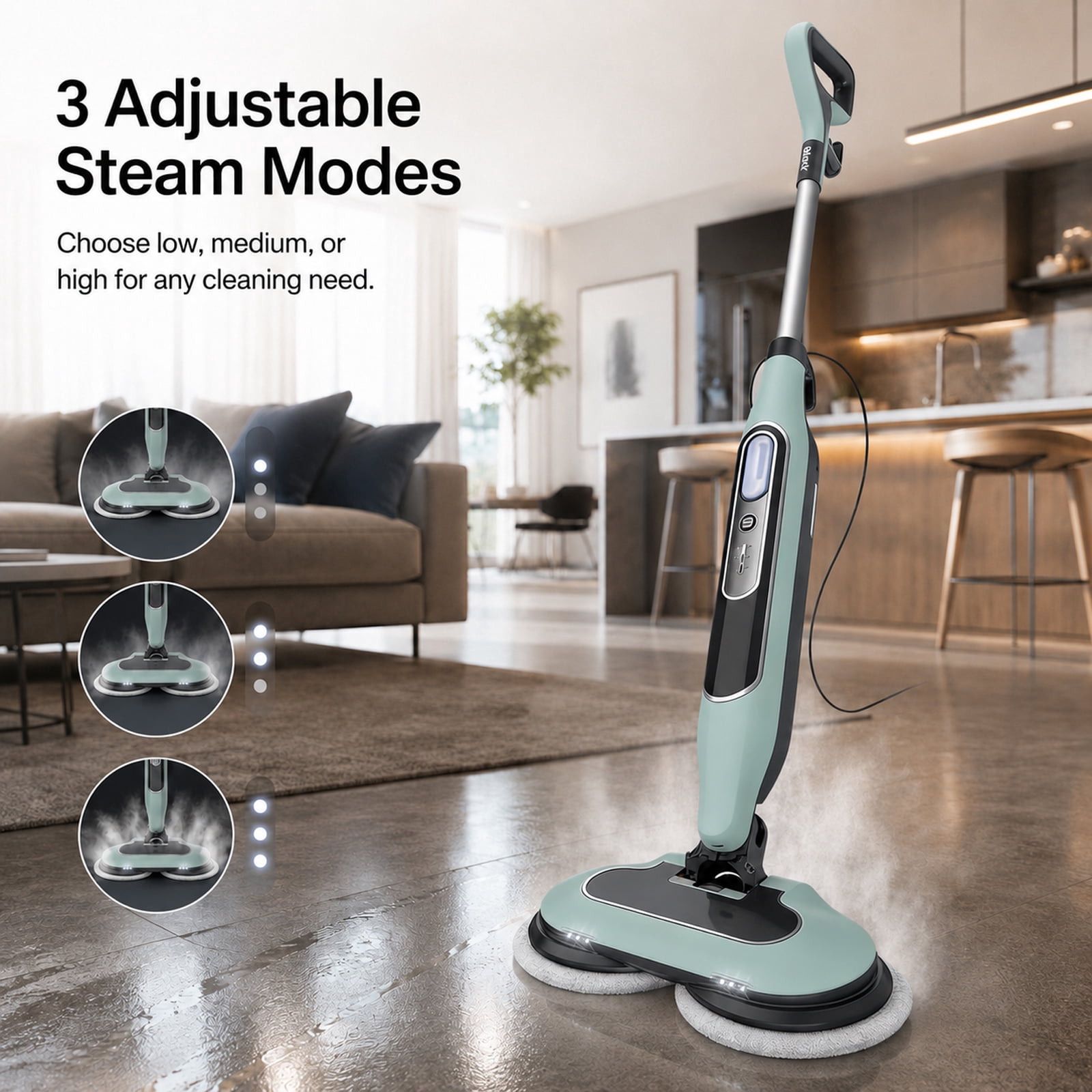 Alvantor Dual Steam Mop, All-in-One Hard Floor Steam Mop with 3 Steam Modes & LED Headlights, Lightweight for Home Tile Cleaning