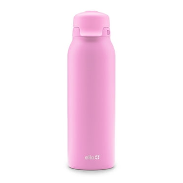 Ello Flip & Fill 32 oz Stainless Steel Water Bottle with Flip-Top Lid and Straw, Pink