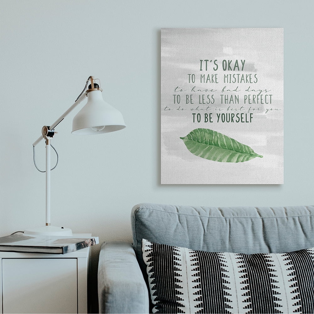 Stupell Industries Motivational Okay to Make Mistakes Green Leaf Canvas Wall Art by Kim Allen