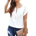thumbnail image 3 of T-shirt Solide à Manches Courtes à Manches Courtes pour Femmes avec Fermeture Éclair V Cou, 3 of 4