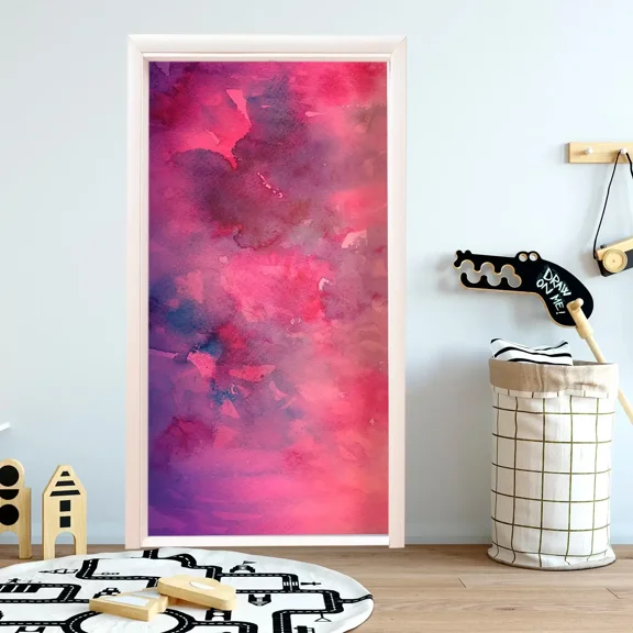 Oil Painting Sunset Clouds Door Stickers Abstract Art Full Cover Wallpaper Decal Self-adhesive Mura
