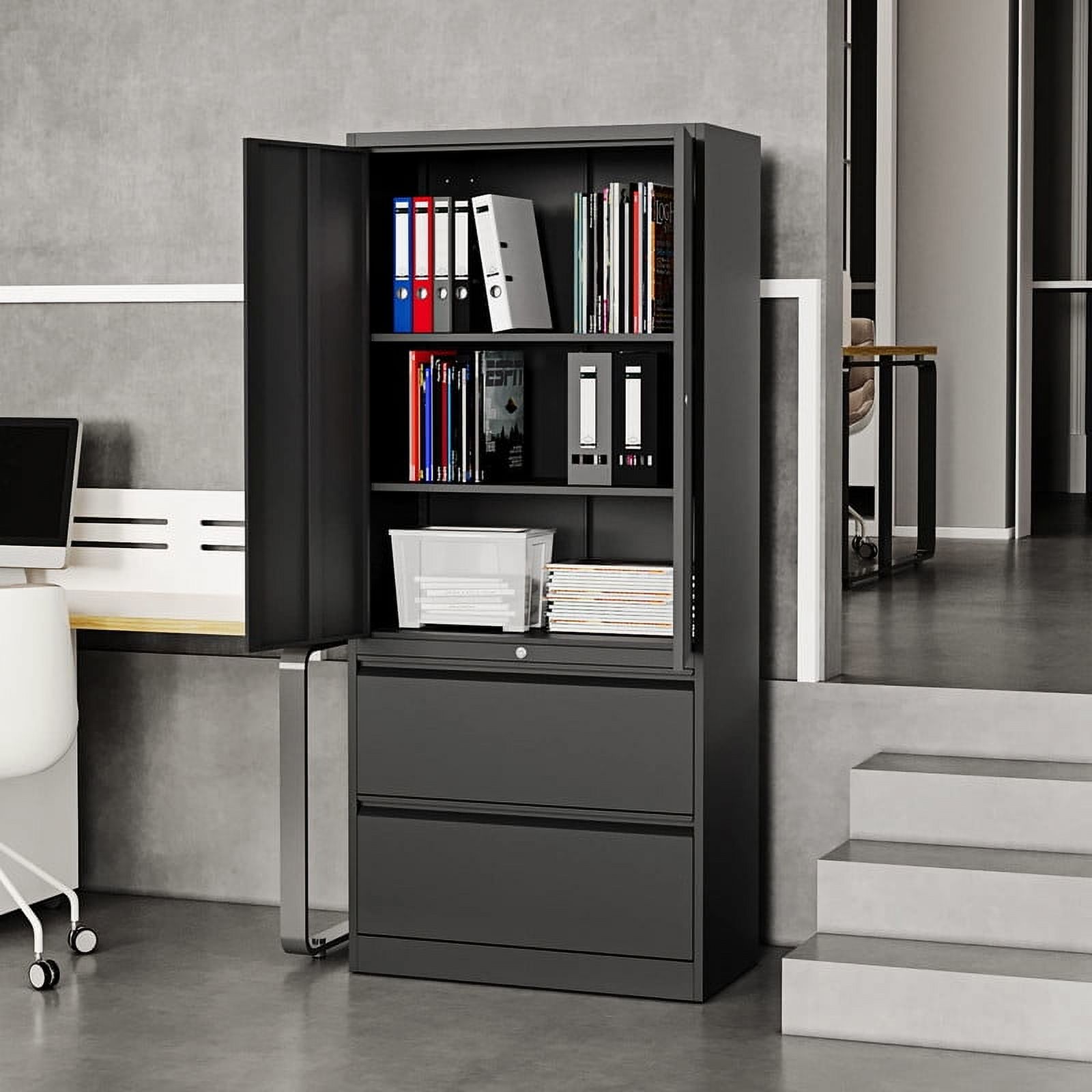 MIIIKO Metal File Cabinet with 2 Drawers,Office Storage Cabinet with Adjustable Shelves, Lockable Lateral File Cabinet for Letter/Legal/A4 Size Files