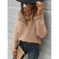 thumbnail image 4 of Women Sweaters Fall Winter Clothes Long Sleeve Button Up Ruffle Crew Neck Casual Knitted Pullover Tops Khaki L, 4 of 8