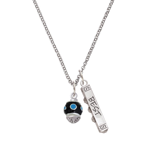 Delight Jewelry Silvertone Hot Blue Dots on Black Spinner Silvertone Best Friends Forever Bar Charm Necklace, 23"