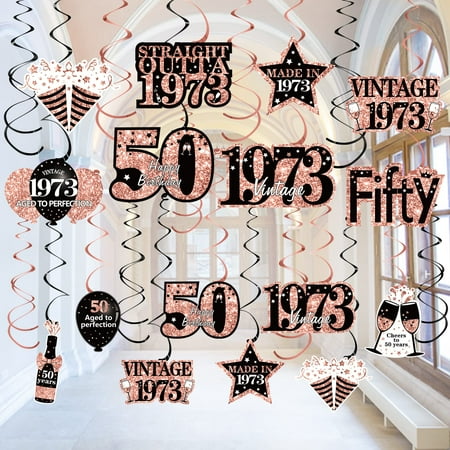 

30pcs 50th Birthday Decorations Hanging Swirls for Women Rose Gold Vintage 1973 50th Birthday Foil Swirls Party Supplies Fifty Year Old Birthday Ceiling Hanging Decorations