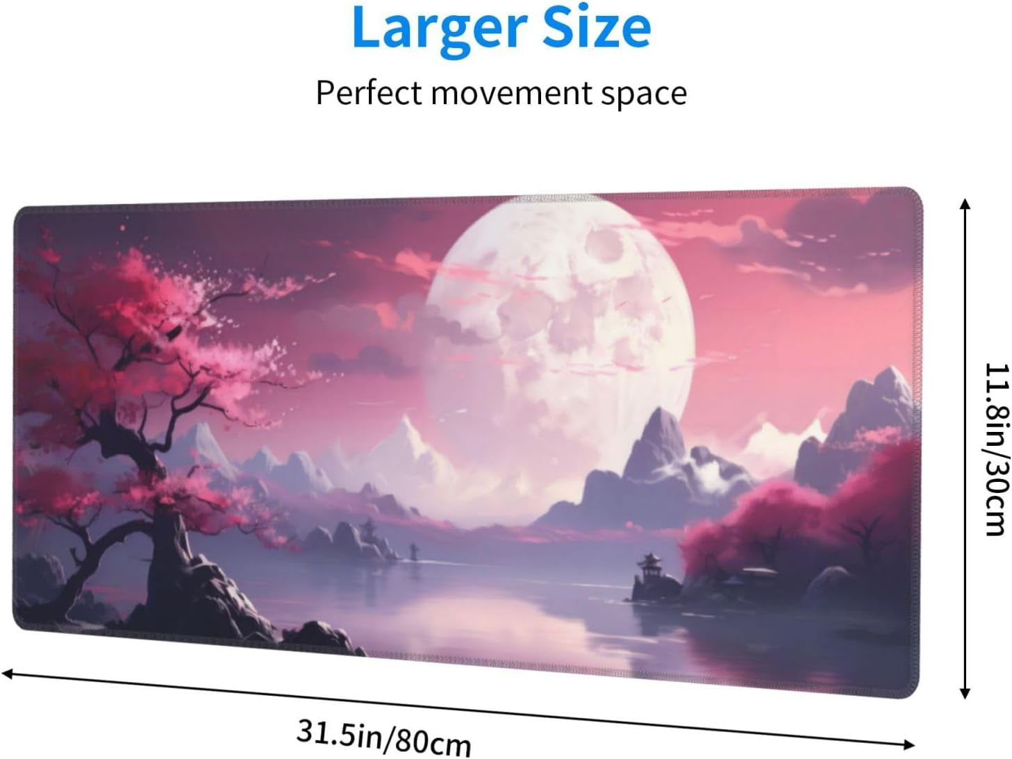 PCS Watercolor Japanese Large Gaming Mouse Pad,Japanese Mouse Pad 31.5 x 11.8 in Mat Desk Pad,Large Desk Mat,Extended Keyboard Mousepad with Non-Slip Base and Stitched Edge for Desk Home Office