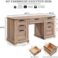 RedLemon 60" Farmhouse Executive Desk with Drawers, Wood Home Office