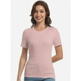 thumbnail image 3 of Womens Scoop Neck T Shirts Basic Ribbed Tees Fitted Tshirt Plain Short Sleeve Tops Casual, 3 of 6