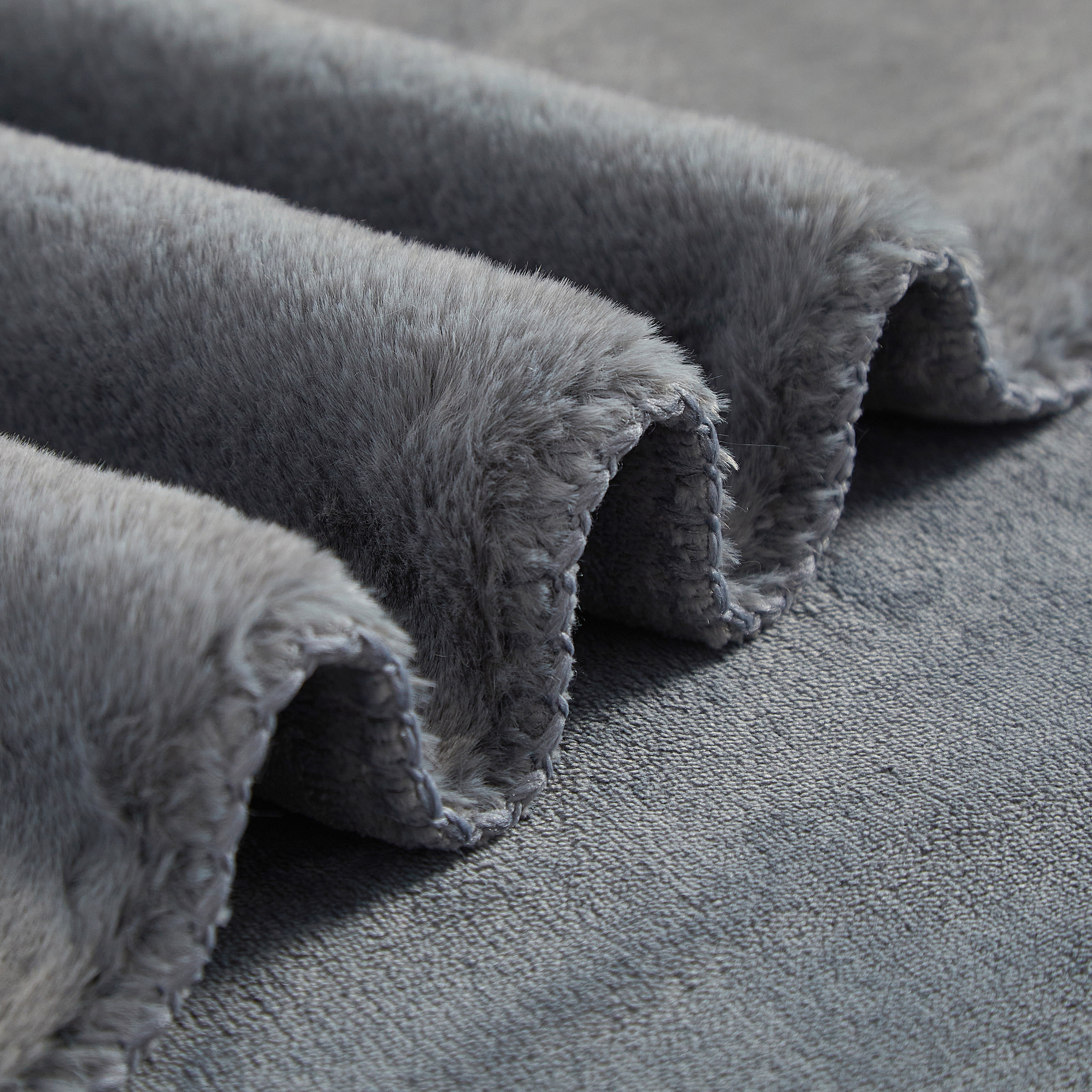 Cozy Haven Luxury Reversible Faux Fur Bed Blanket, Grey, Queen, 90 x 92 in