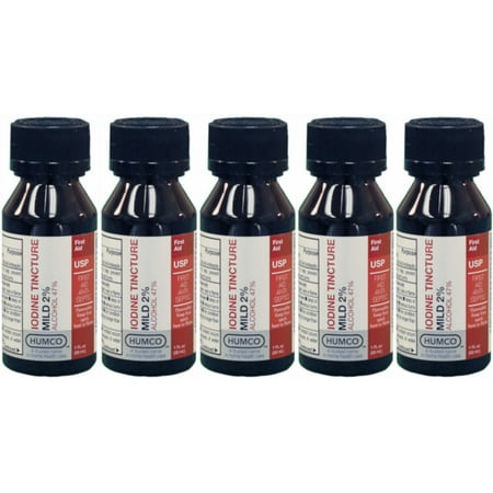 5 Pack - Humco Iodine Tincture Mild 2% USP 1oz Each