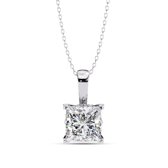 AFFY Solitaire Pendant Necklace for Women 7.7mm Princess Cut Lab Created Moissanite Necklace with 18 Inch Cable Chain in 14K White Gold Plated 925 Sterling Silver Jewelry Gift for Her