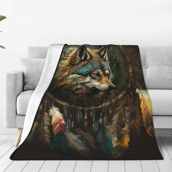Indian Dream Wolf Vintage Throw Blanket Super Soft Lightweight Cozy Fluffy Plush Blanket for Bed Couch Sofa Chair 40x30