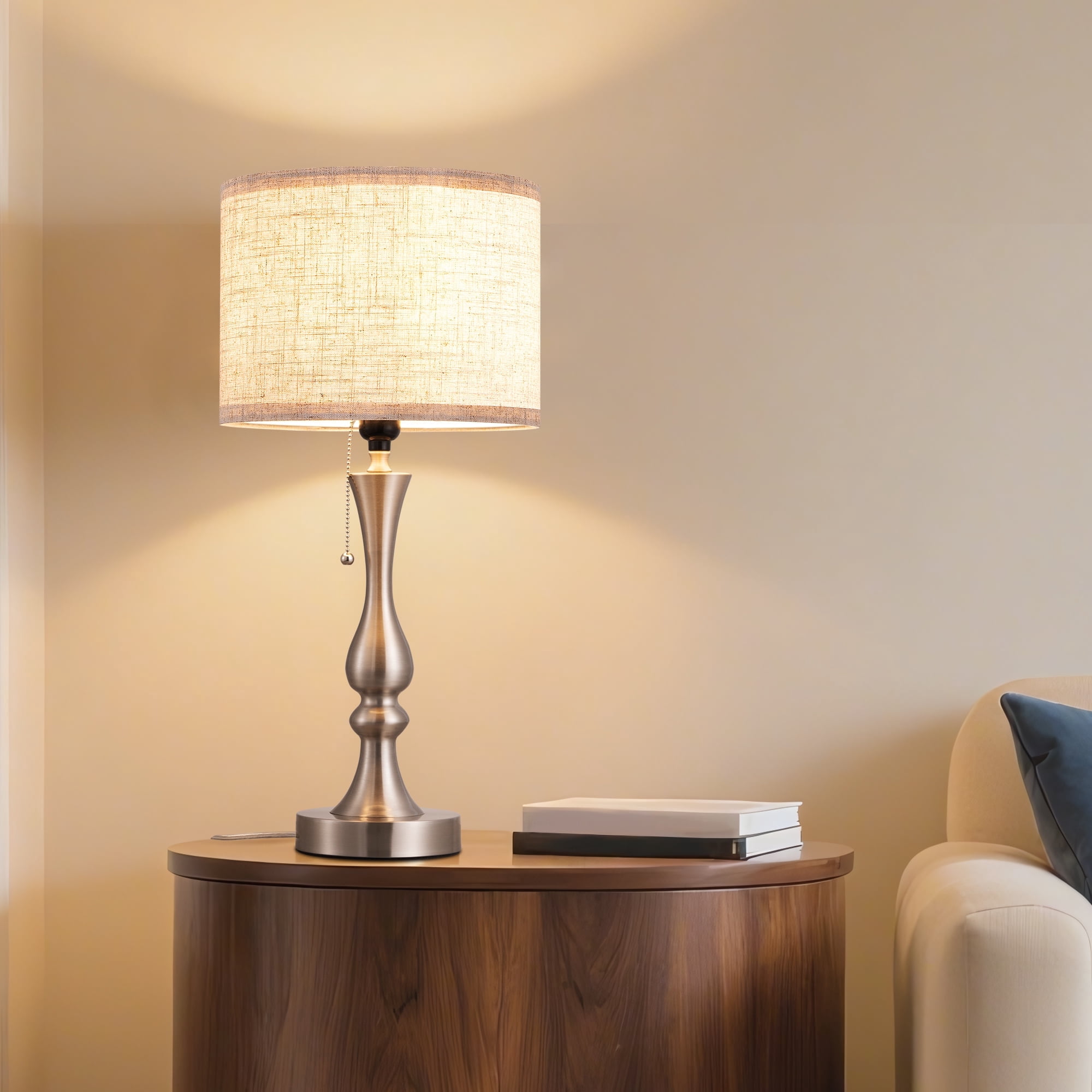 EDISHINE Table Lamps for Living Room Bedroom Modern Bedside Lamp with Beige Linen Shade Metal Body E26 Light Bulb Base