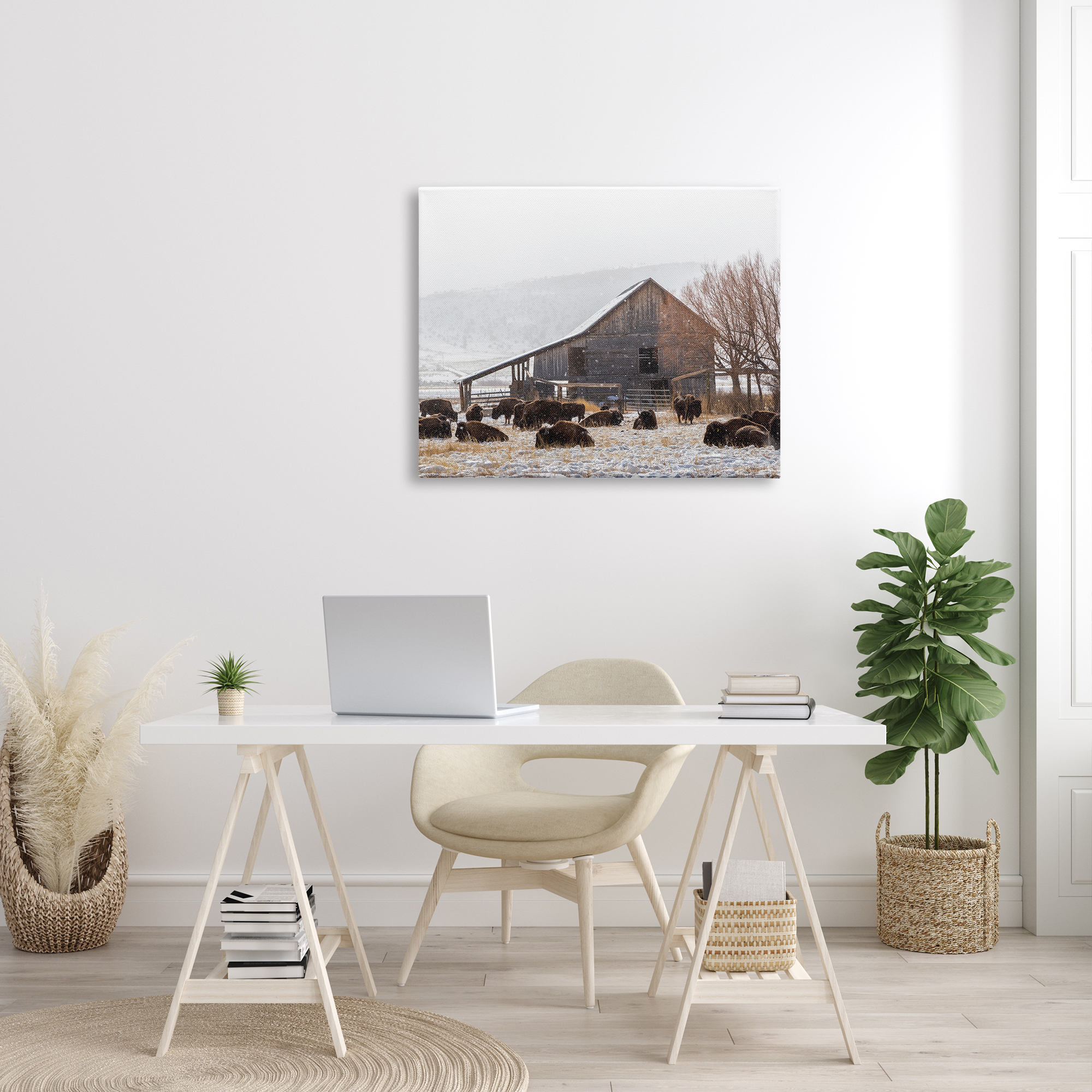 Stupell Industries Snow Dusted Barn Buffalo Bison Rural Farm Photograph Gallery Wrapped Canvas Print Wall Art, Design by Jeff Poe Photography