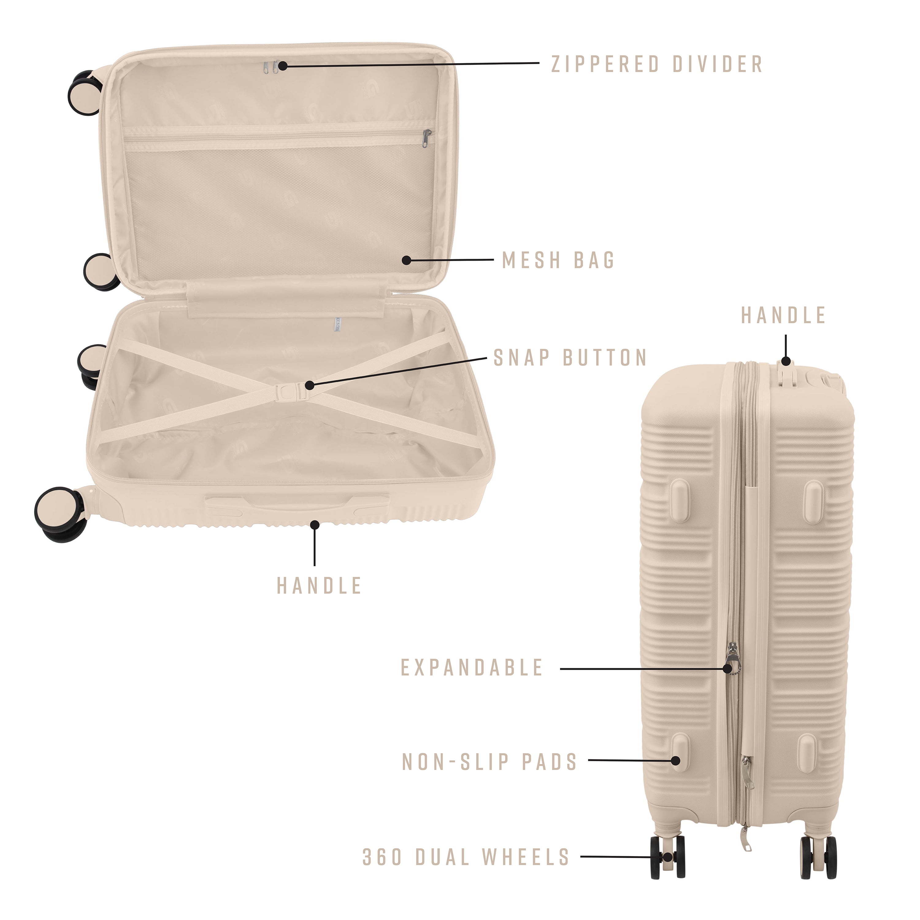G-Force 3 Piece Expandable Rolling Luggage Set in Ivory