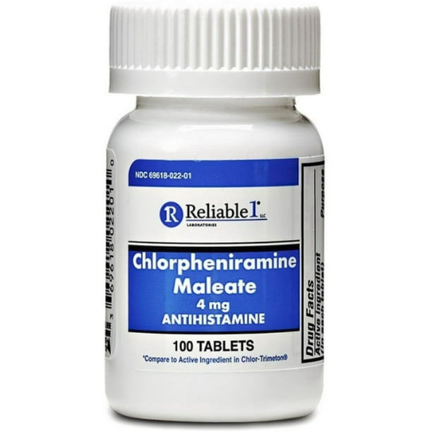 2 Pack Reliable 1 Laboratories Chlorpheniramine Maleate 4mg, 100 ea