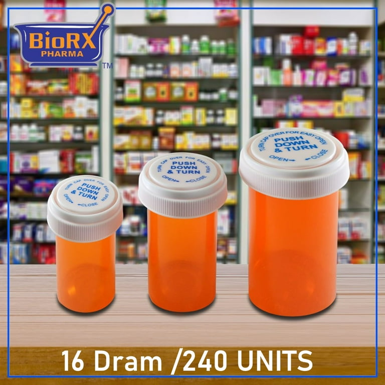 Obami Plastic Medicine Pill Bottles with Child Resistant Caps - Push Down and Turn - Prescription Vial, Medicine Container, Pill Cases