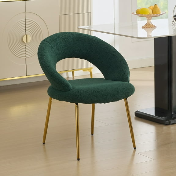 NEW 061-Set of 1 Teddy Fabric Dining Chairs With Curved Backrest and Golden Metal Legs for Kitchen or Dining Room ,Green