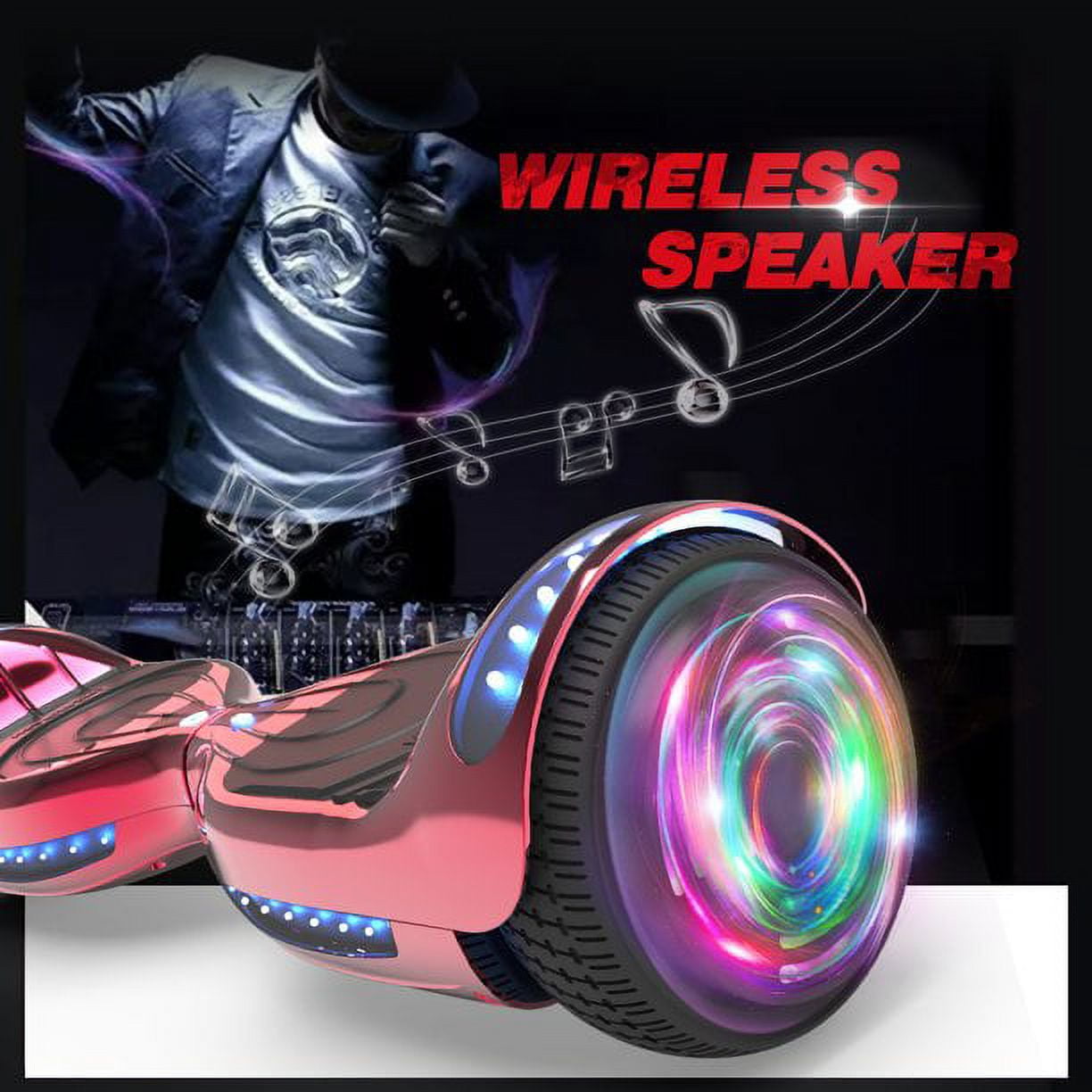 HOVERSTAR Bluetooth Hoverboard, LBW12A Color cromado o monopatín eléctrico  de piel impresa con ruedas intermitentes LED HOVERSTAR LBW12A