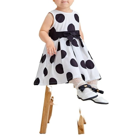 

Cute Polka Dot Round Neck A Line Sleeveless Black and White Baby Dresses (Baby s)
