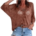 thumbnail image 3 of YanHoo Plus Size Shirts for Women Crochet 3/4 Sleeve Solid Color Blouses Trendy Hollow Out T-Shirts Summer Casual Beach Vacation Tee, 3 of 7