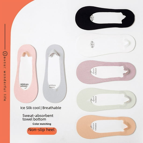 Calcetines negros de mujer de boca baja, invisibles, de silicona, antideslizantes, con tacón antideslizante, de seda helada, para verano, para un solo zapato, desodorante, calcetines cortos