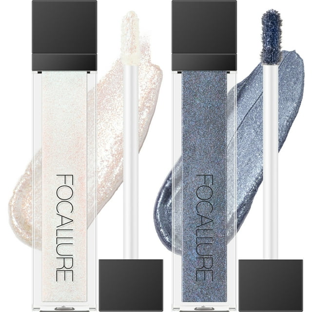 FOCALLURE 2PCS Liquid Glitter Eyeshadow,Metallic Long Lasting