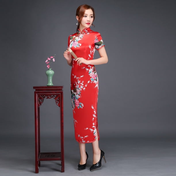 Vestido largo cheongsam de otoño para mujer joven, elegante, retro, para desfile de moda, ajustado