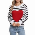 thumbnail image 3 of Women'S Cute Heart Sweater Long Sleeve Crewneck Pullover Ribbed Knit Casual Sweaters Black & White M, 3 of 8