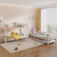thumbnail image 3 of Metal Triple Bunk Bed with Trundle, Twin Size Bunk Bed Frame with Long & Short Ladder & Full-Length Guardrails, Convertible Bunk Bed for Boys Girls Adults, Space Saving, No Box Spring Needed, White, 3 of 7