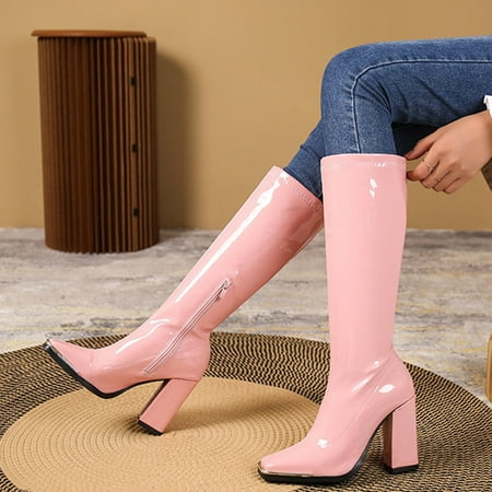 

Women Boots Shoes Casual Thick High-heeled Boots Plus Size Mid Calf Zipper Boots